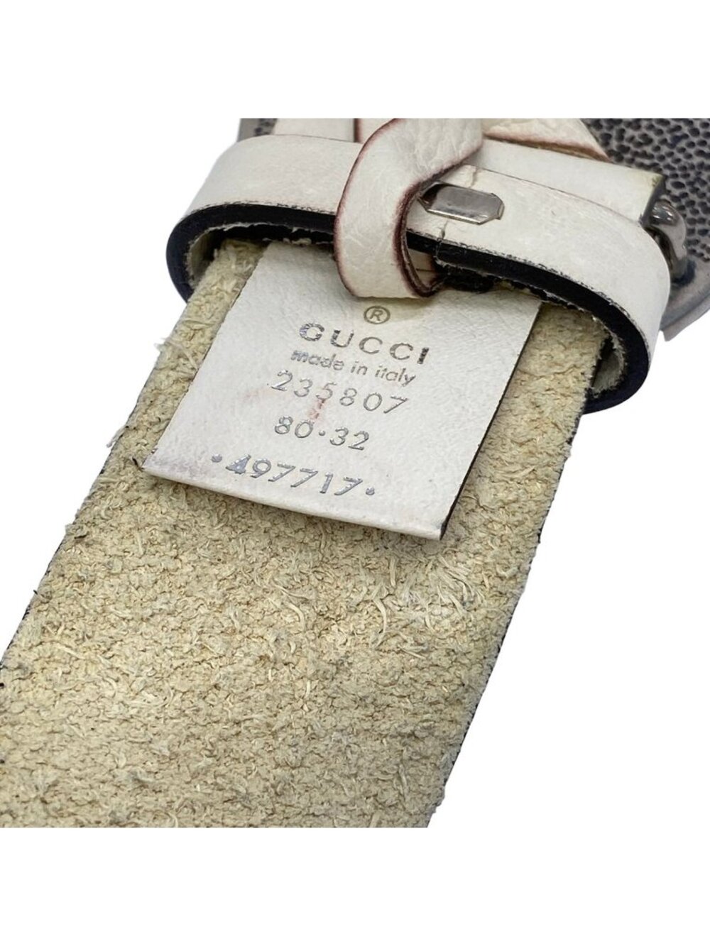 ★SOLD★ Gucci Belt 80 32 Ivory Silver Navy Scorpion Leather - Picture 4 of 6